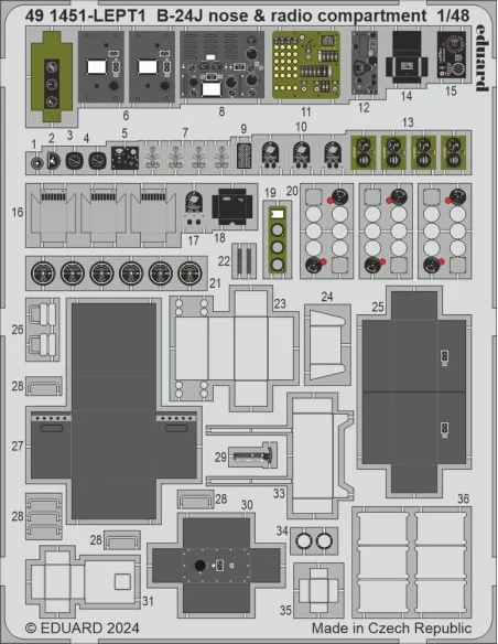 B-24J nose & radio compartment, 1/48 - Eduard Accessories 491451