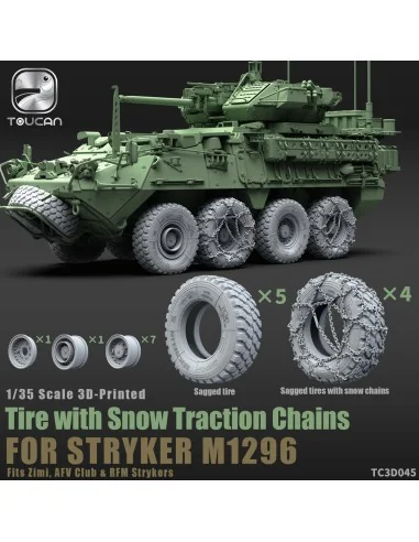 3D-Printed Tire with Snow Traction Chains for STRYKER M1296, 1/35 -...