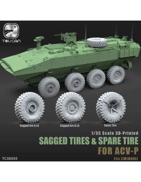 SAGGED TIRES & SPARE TIRE FOR ACV-P, 1/35 - Toucan Model TC3D055