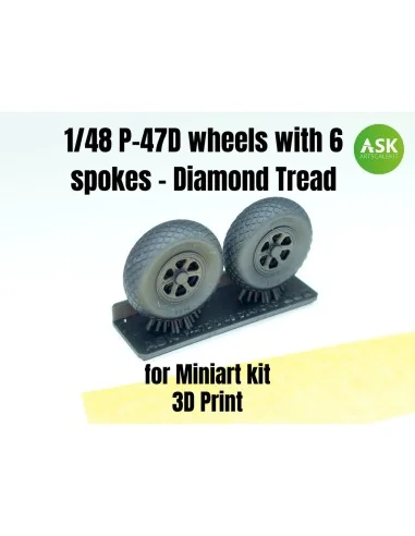 P-47D wheels with 6 spokes - Diamond Tread and masks, 1/48 - Art Sc...
