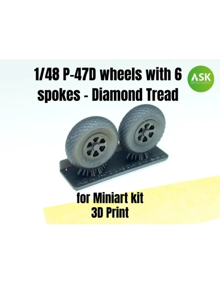 P-47D wheels with 6 spokes - Diamond Tread and masks, 1/48 - Art Sc...