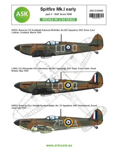 Spitfire Mk.Ia part 1 - The Few, 1940 RAF Aces, 1/32 - Art Scale Ki...