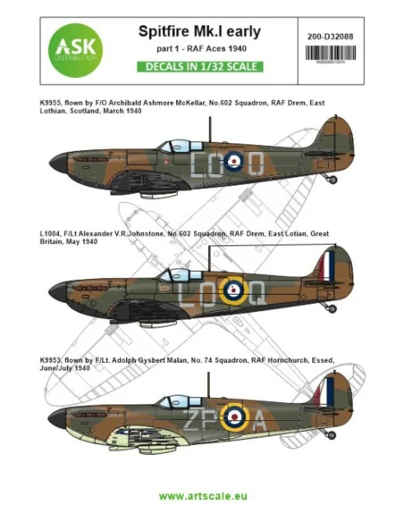 Spitfire Mk.Ia part 1 - The Few, 1940 RAF Aces, 1/32 - Art Scale Ki...