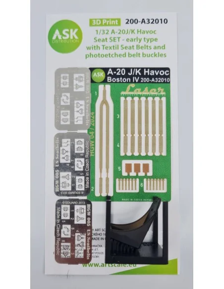 A-20J/K Havoc - Seat SET - early type with Textil Seat Belts and ph...
