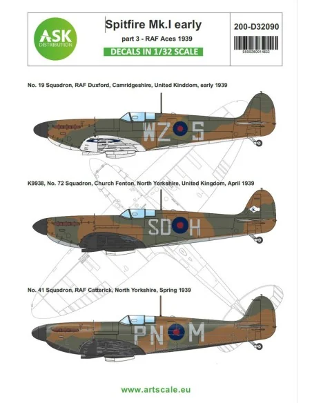 Spitfire Mk.I early part 3 - RAF 1939, 1/32 - Art Scale Kit 200-D32090
