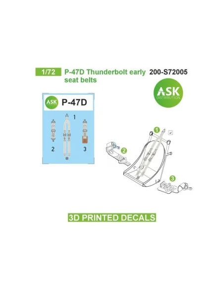 P-47D seat belts - 3D printed decals by ASK, 1/72 - Art Scale Kit 2...