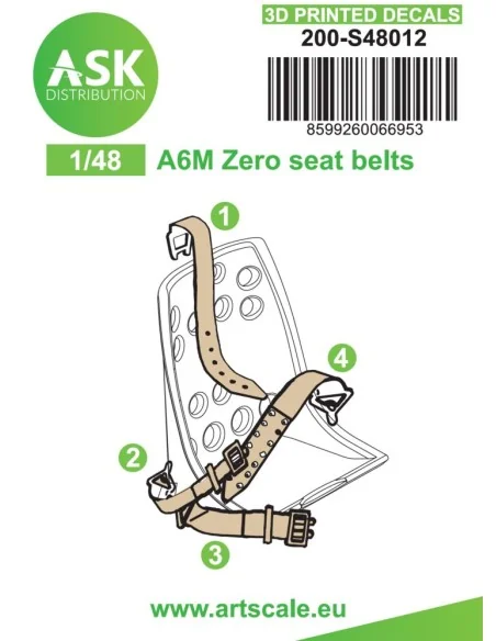A6M Zero seat belts - 3D printed decals by ASK, 1/48 - Art Scale Ki...