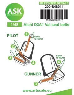 Aichi D3A1 Val seat belts - 3D printed decals by ASK, 1/48 - Art Sc...