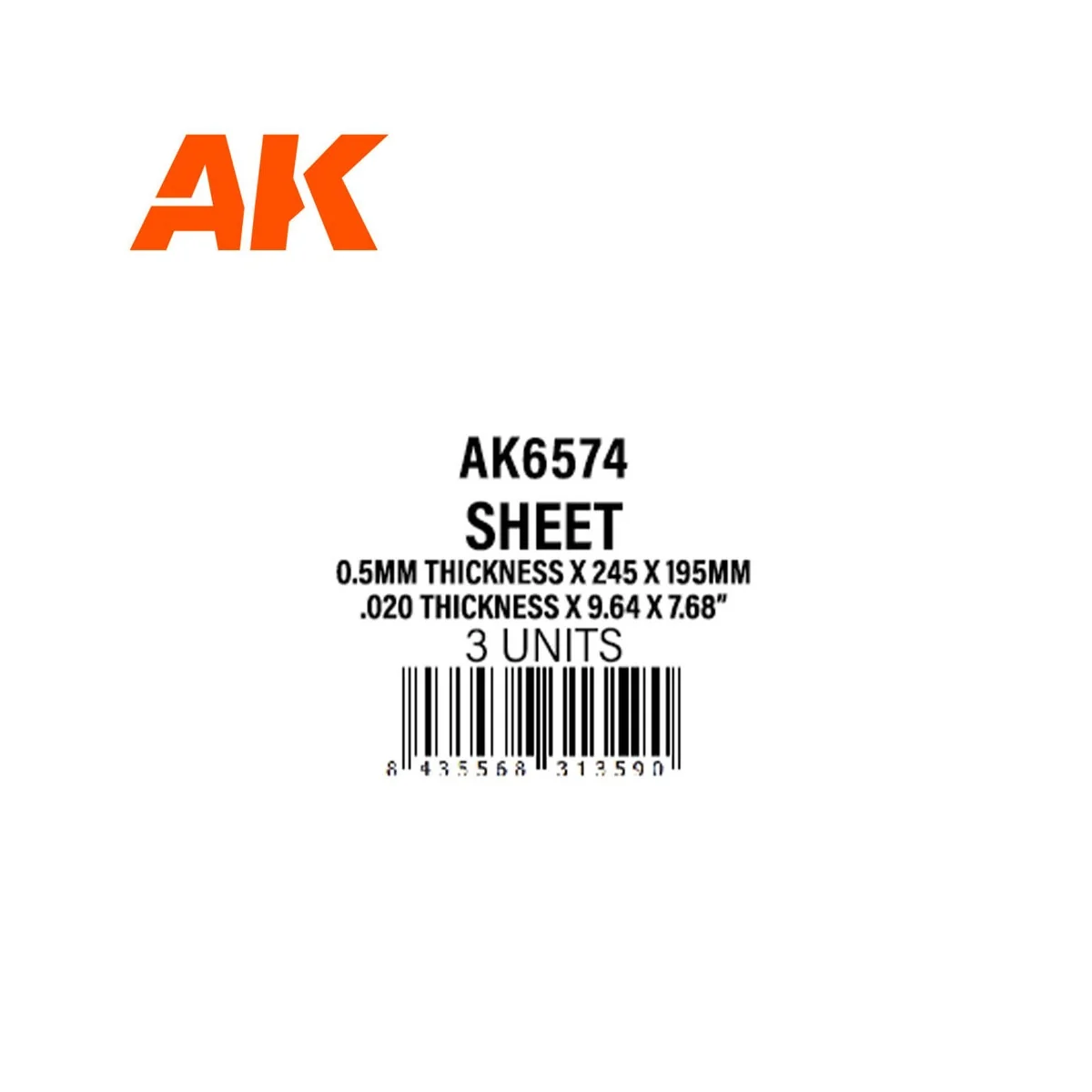 0.5mmthickness x 245 x 195mm - STYRENE SHEET - AK Interactive AK6574