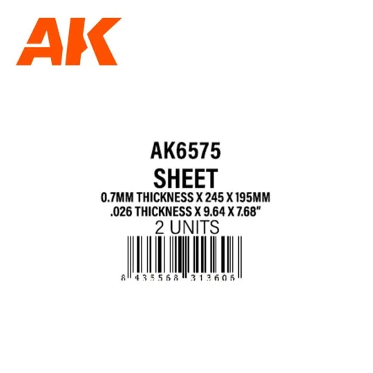 0.7mmthickness x 245 x 195mm - STYRENE SHEET - AK Interactive AK6575