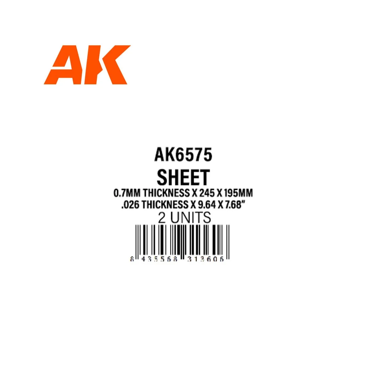 0.7mmthickness x 245 x 195mm - STYRENE SHEET - AK Interactive AK6575