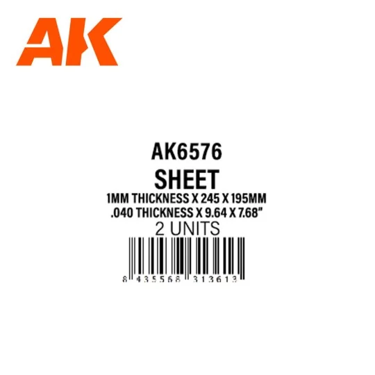 1mmthickness x 245 x 195mm - STYRENE SHEET - AK Interactive AK6576