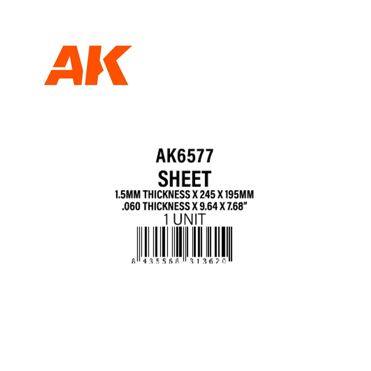 1.5mmthickness x 245 x 195mm - STYRENE SHEET - AK Interactive AK6577