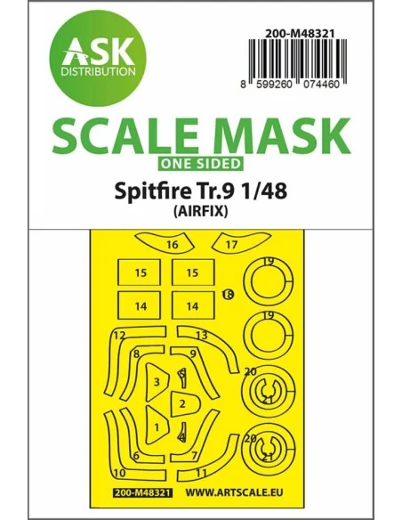 Spitfire Tr.9 one-sided express fit mask for Airfix, 1/48 - Art Sca...