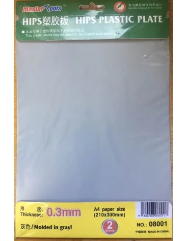 HIPS 0, 3mm plastic sheet(210mmx300mmx2pc - Master Tools 08001