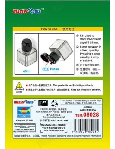 40ml Square Bottle for model solvent - Master Tools 08028