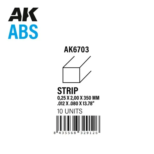 Strips 0.25 x 2.00 x 350mm - ABS STRIP - AK Interactive AK6703