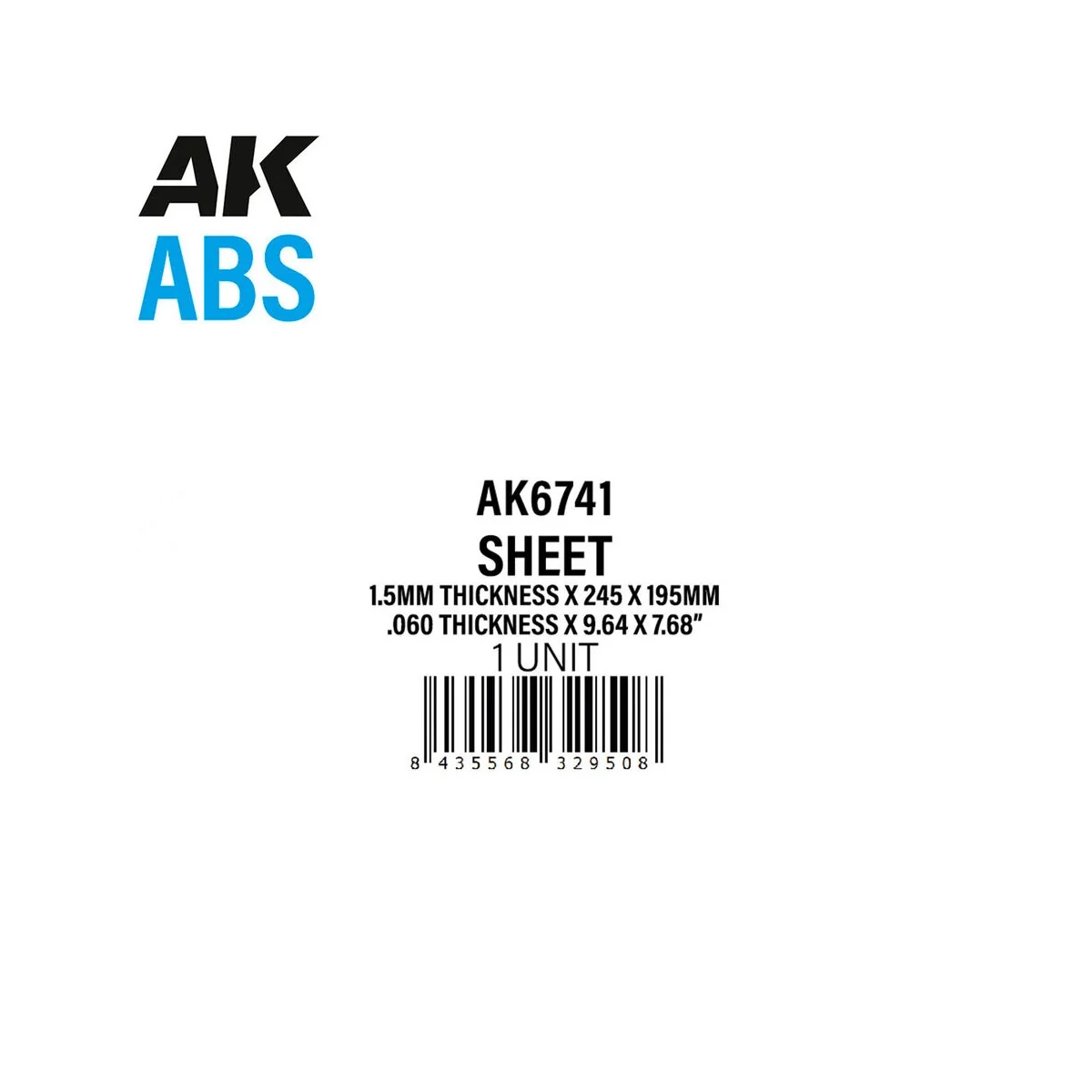 1.5mm thickness x 245 x 195mm - ABS SHEET - AK Interactive AK6741