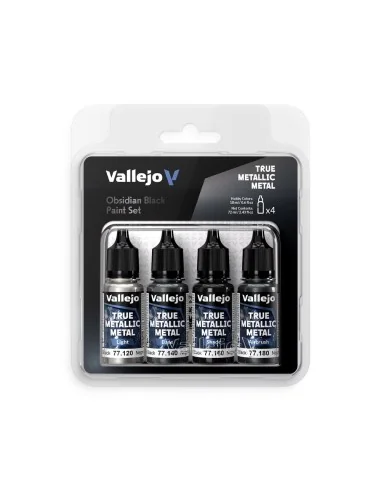 True Metallic Metal: Obsidian Black Paint Set (4) - Vallejo 77270