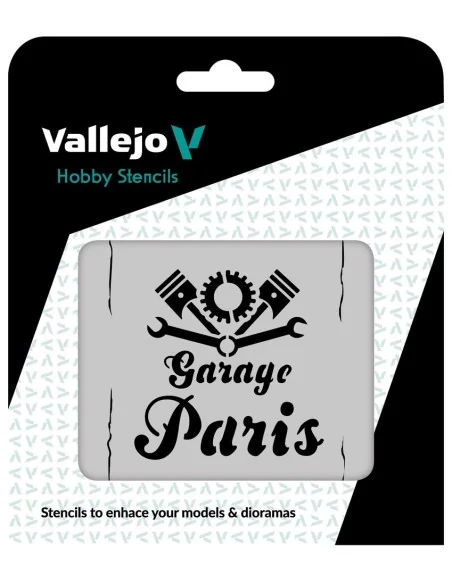 Vallejo Stencils: Vintage Garage Sign 125 x 125 mm - Vallejo ST-LET001