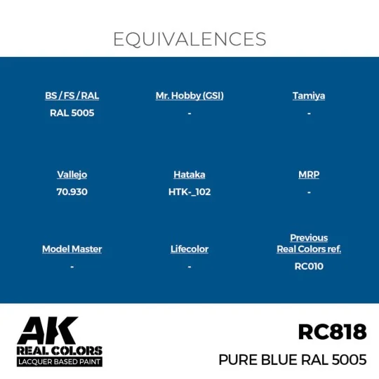 Real Colors: Pure Blue RAL 5005 17 ml. - AK Interactive RC818