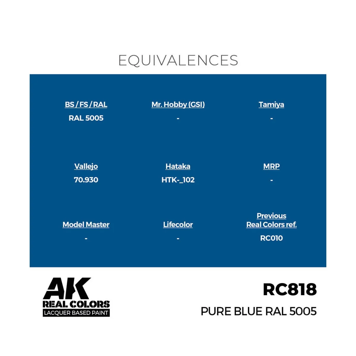 Real Colors: Pure Blue RAL 5005 17 ml. - AK Interactive RC818 Real Colors: Pure Blue RAL 5005 17 ml. - AK Interactive RC818