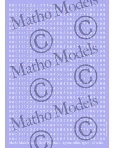 Decal Numbers - 2.5mm, white, type 1 - Matho Models 80050
