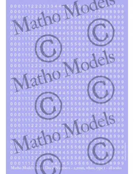 Decal Numbers - 2.5mm, white, type 1 - Matho Models 80050