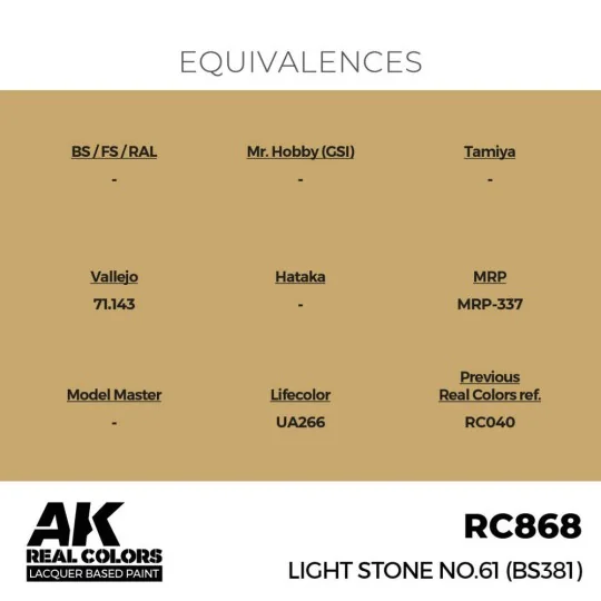 Real Colors: Light Stone No.61 (BS381) 17 ml. - AK Interactive RC868