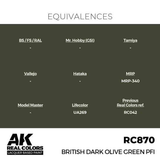 Real Colors: British Dark Olive Green PFI 17 ml. - AK Interactive R...