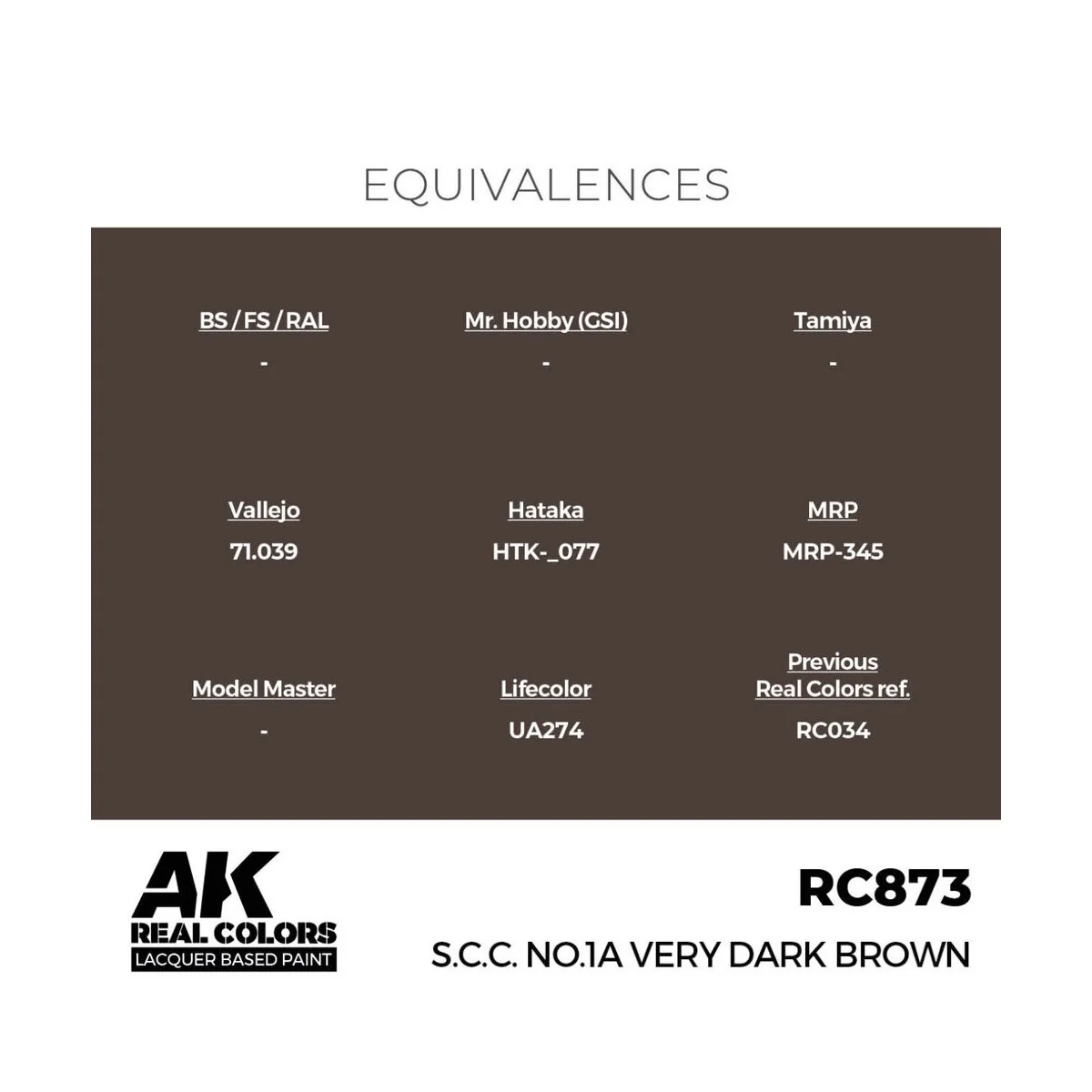 Real Colors: S.C.C. No.1A Very Dark Brown 17 ml. - AK Interactive R... Real Colors: S.C.C. No.1A Very Dark Brown 17 ml. - AK Interactive R...