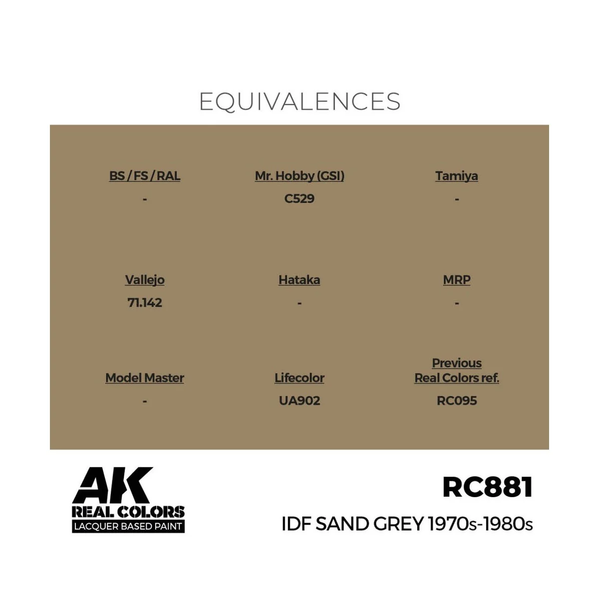 Real Colors: IDF Sand Grey 1970S-1980S 17 ml. - AK Interactive RC881 Real Colors: IDF Sand Grey 1970S-1980S 17 ml. - AK Interactive RC881
