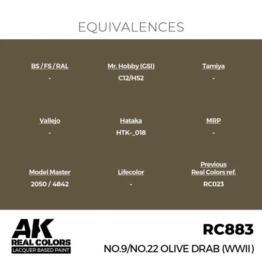 Real Colors: No.9/No.22 Olive Drab (WWII) 17 ml. - AK Interactive R...