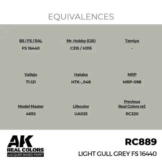Real Colors: Light Gull Grey FS 16440 17 ml. - AK Interactive RC889