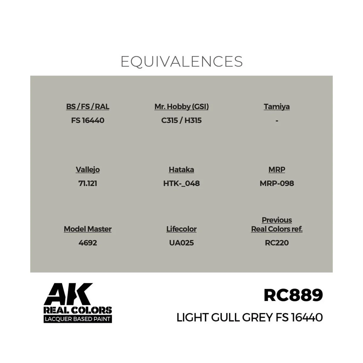 Real Colors: Light Gull Grey FS 16440 17 ml. - AK Interactive RC889