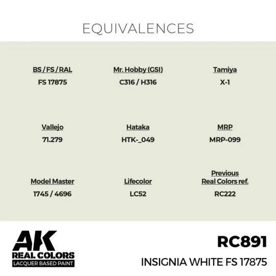 Real Colors: Insignia White FS 17875 17 ml. - AK Interactive RC891 Real Colors: Insignia White FS 17875 17 ml. - AK Interactive RC891