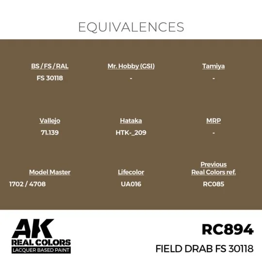Real Colors: Field Drab FS 30118 17 ml. - AK Interactive RC894 Real Colors: Field Drab FS 30118 17 ml. - AK Interactive RC894