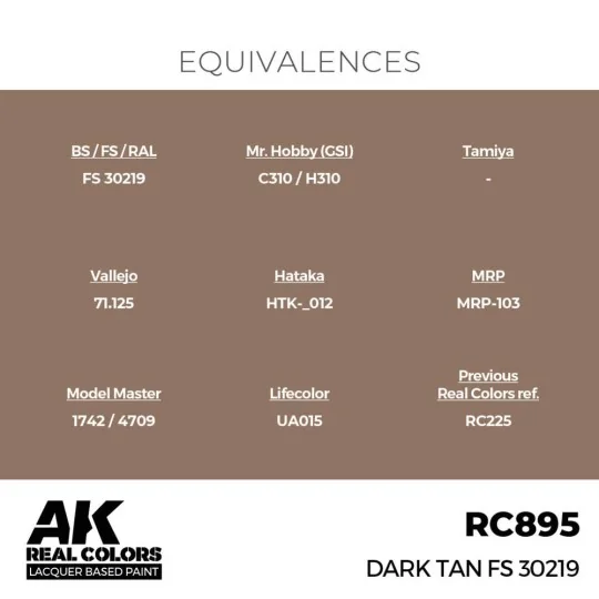 Real Colors: Dark Tan FS 30219 17 ml. - AK Interactive RC895 Real Colors: Dark Tan FS 30219 17 ml. - AK Interactive RC895