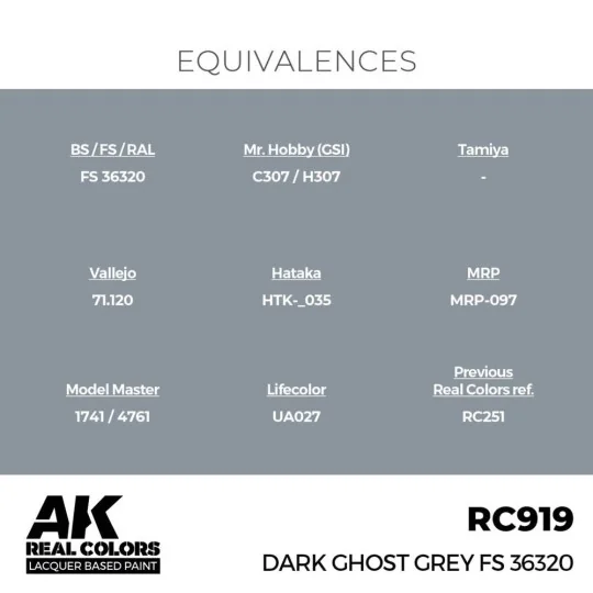 Real Colors: Dark Ghost Grey FS 36320 17 ml. - AK Interactive RC919 Real Colors: Dark Ghost Grey FS 36320 17 ml. - AK Interactive RC919