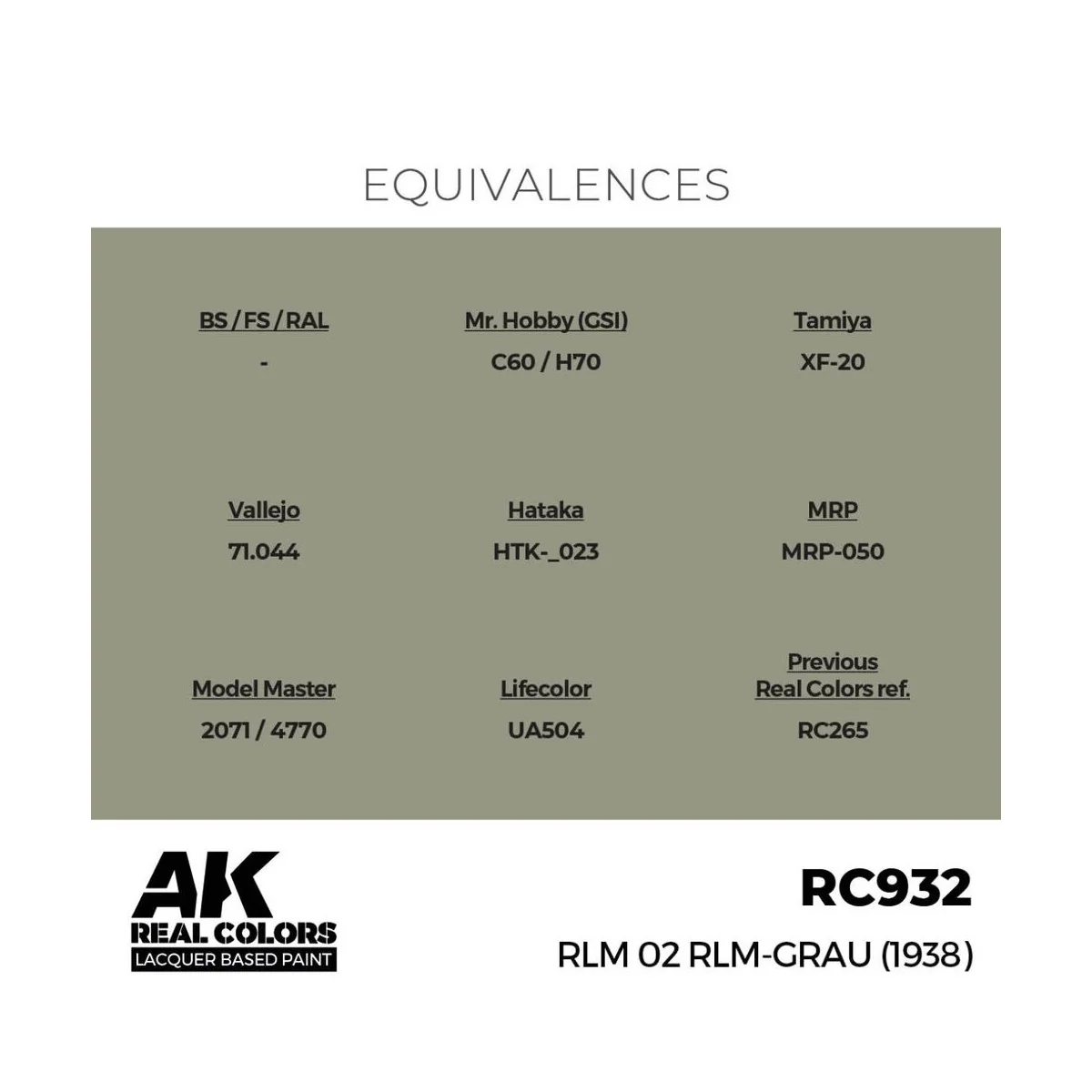 Real Colors: RLM 02 RLM-GRAU (1938) 17 ml. - AK Interactive RC932