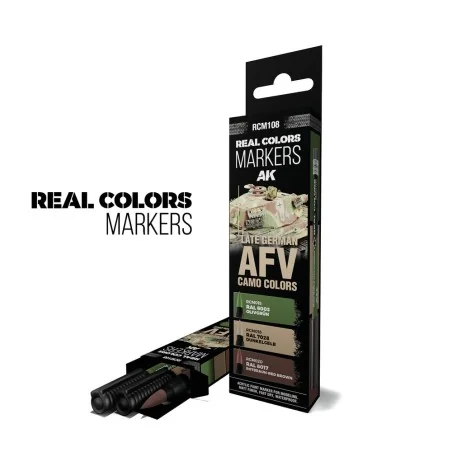LATE GERMAN AFV CAMO COLORS - SET 3 REAL COLORS MARKERS - AK Intera...