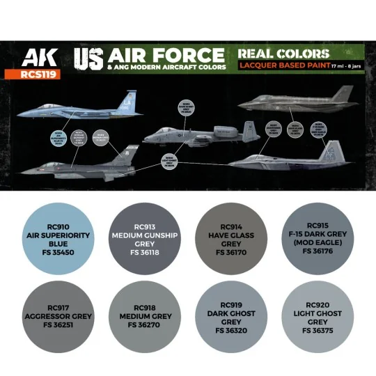 US Air Force & ANG Modern Aircraft Colors SET - AK Interactive RCS119