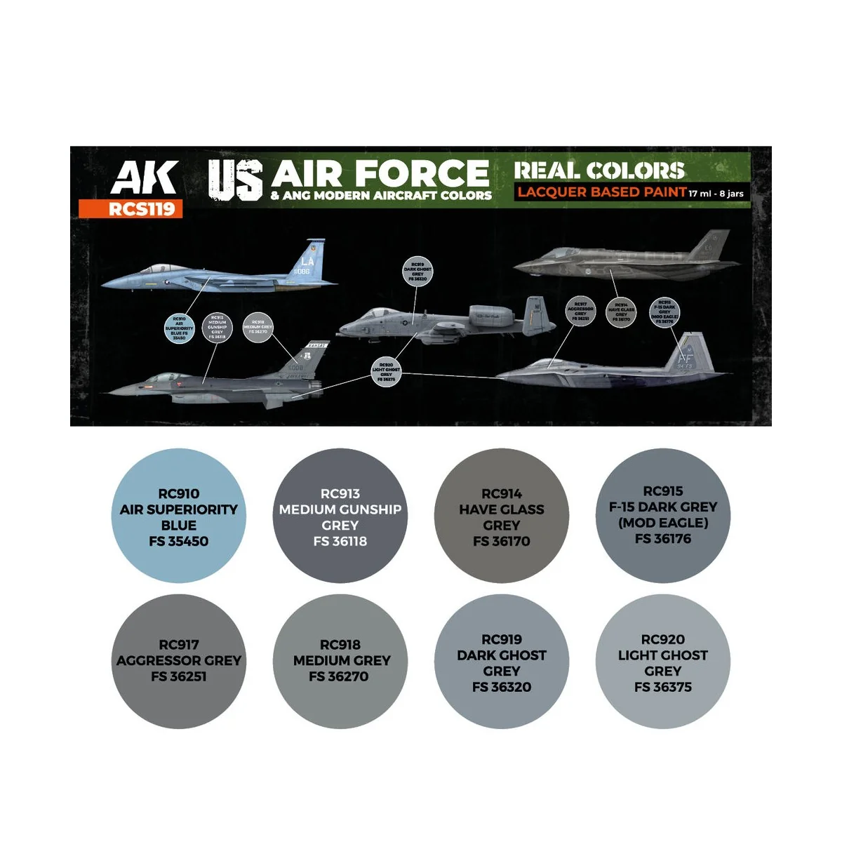 US Air Force & ANG Modern Aircraft Colors SET - AK Interactive RCS119 US Air Force & ANG Modern Aircraft Colors SET - AK Interactive RCS119