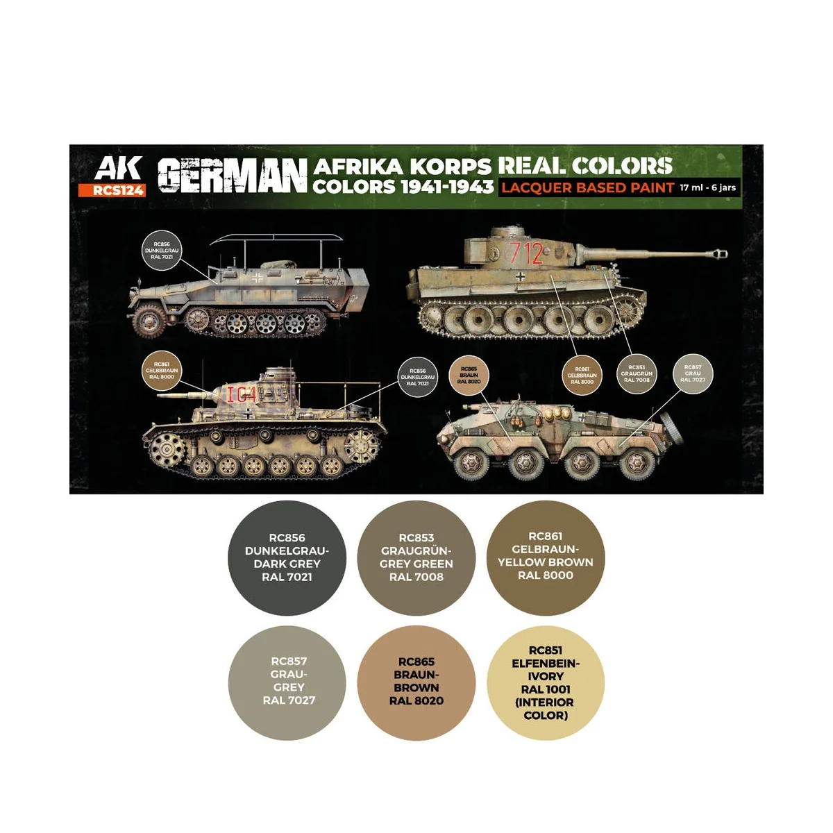 German Afrika Korps Colors 1941-1943 SET - AK Interactive RCS124 German Afrika Korps Colors 1941-1943 SET - AK Interactive RCS124