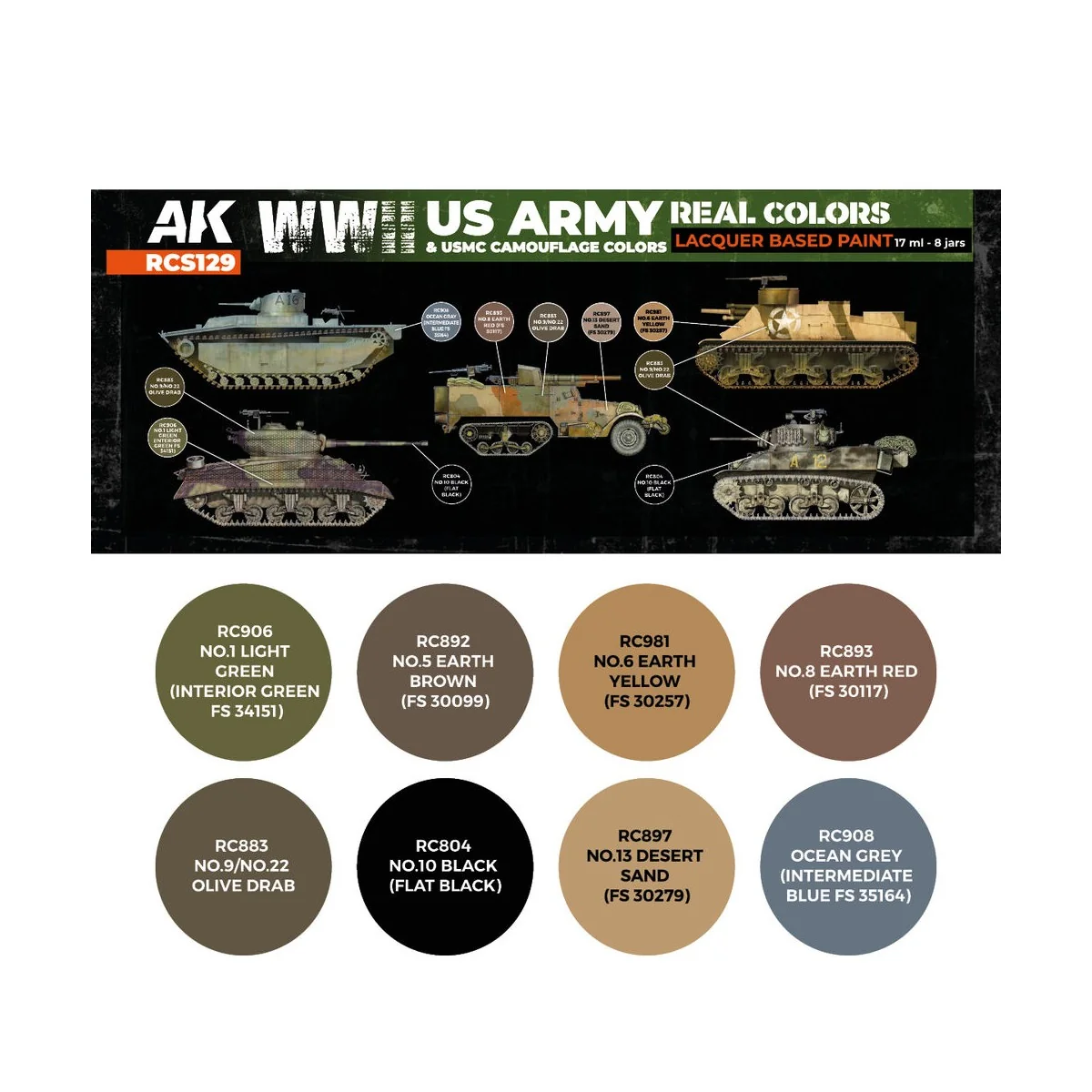 WWII US Army & USMC Camouflage Colors SET - AK Interactive RCS129