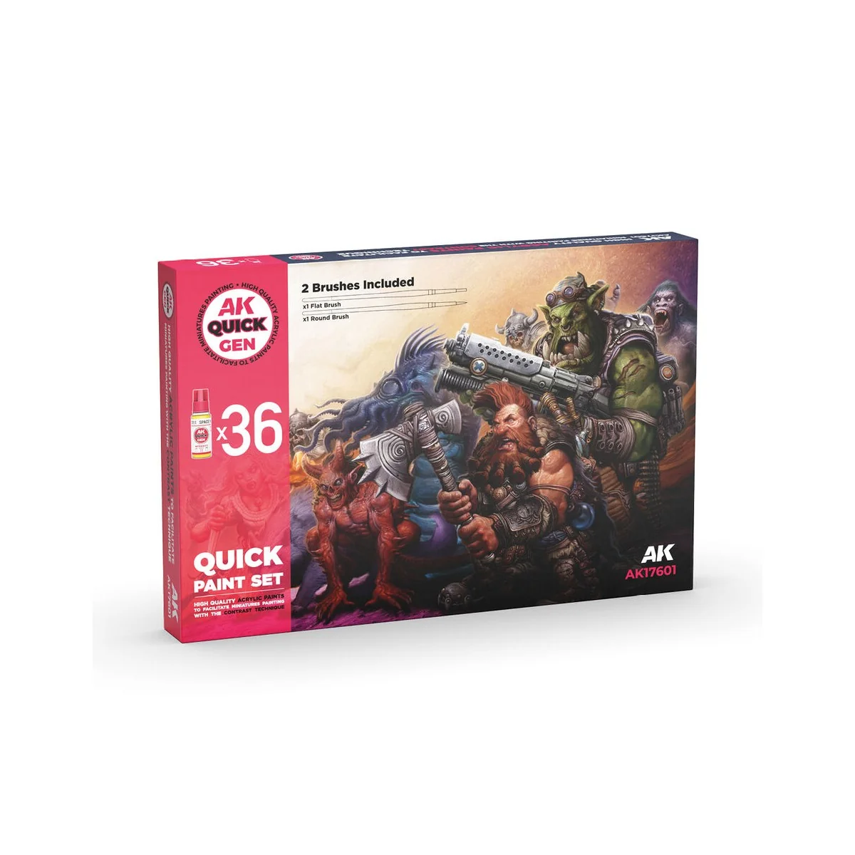 QUICK PAINT SET - 36 QUICK GEN COLORS (+2 FREE BRUSHES) - AK Intera...