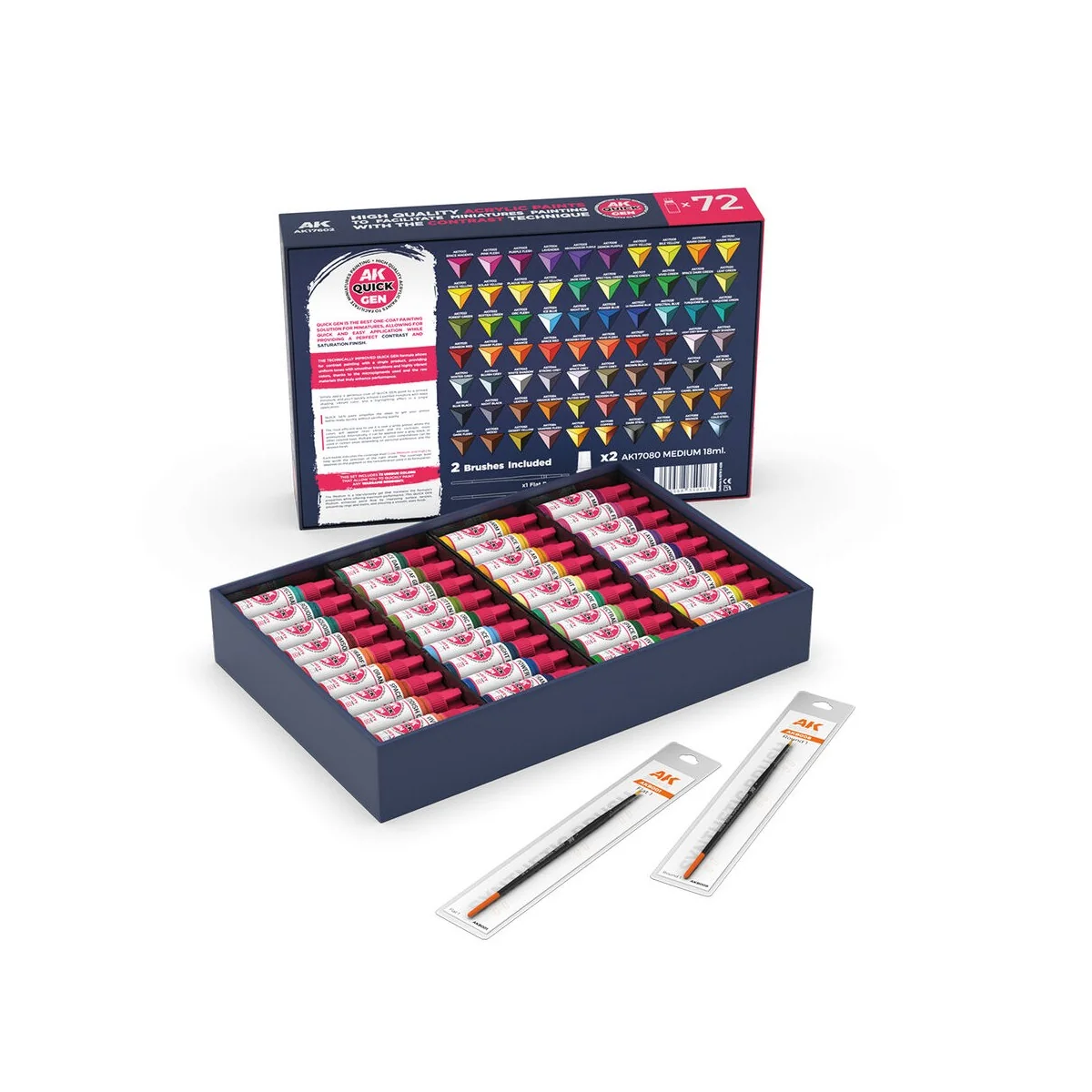 QUICK PAINT SET - 72 QUICK GEN COLORS (+2 MEDIUM 18ML +2 FREE BRUSH...