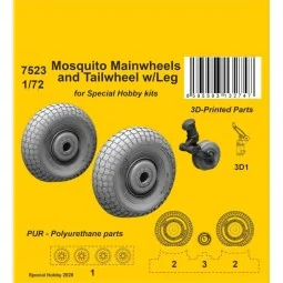 Mosquito Mainwheels and Tailwheel w/Leg for Special Hobby kits, 1/7...