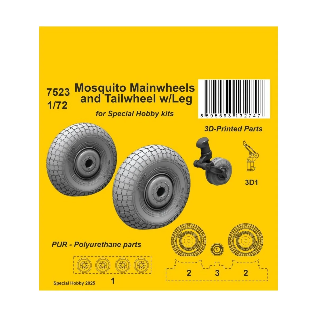 Mosquito Mainwheels and Tailwheel w/Leg for Special Hobby kits, 1/7...