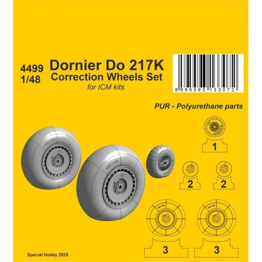 Dornier Do 217 Wheels Correction Set for ICM, 1/48 - CMK 129-4499 Dornier Do 217 Wheels Correction Set for ICM, 1/48 - CMK 129-4499